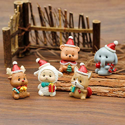 PRETYZOOM 6 Piezas Figuras de Miniaturas Navideñas Mini Resina Adornos Navideños Lindo Animal en Miniatura de La Torta para El Globo de Nieve DIY Decoraciones para Pasteles