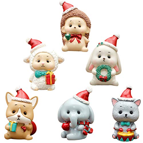 PRETYZOOM 6 Piezas Figuras de Miniaturas Navideñas Mini Resina Adornos Navideños Lindo Animal en Miniatura de La Torta para El Globo de Nieve DIY Decoraciones para Pasteles