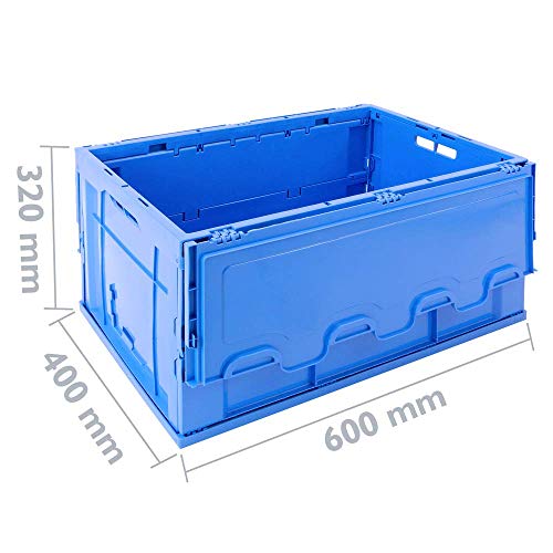 PrimeMatik - Caja de plástico EuroBox Plegable y apilable. Contenedor Azul con Tapa 60x40x32cm 65L