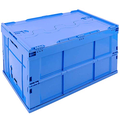 PrimeMatik - Caja de plástico EuroBox Plegable y apilable. Contenedor Azul con Tapa 60x40x32cm 65L