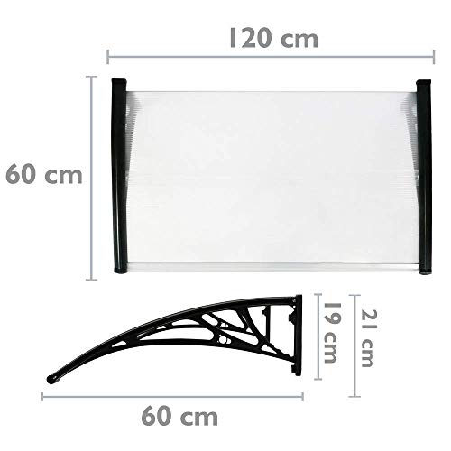 PrimeMatik - Tejadillo de protección 120x60cm Marquesina para Puertas y Ventanas Negro