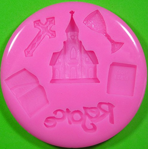 Primera Iglesia de la Comunión Religión Molde de silicona para la torta de Decoración Pastel de Cupcake Toppers Glaseado Sugarcraft Tool por Fairie Blessings