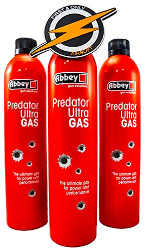 Primero y Solo Airsoft 3 Botella Abbey Predator Ultra HI-Power Airsoft Green Gas 700ml y un Parche de PVC Propelente de Gas de Alta Potencia para Usar en Rifles y Pistolas BB 6mm de Metal