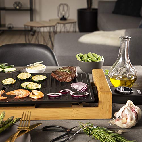 Princess 103025 Table Chef Pure Duo – Plancha y parrilla, 25 x 50 cm, 1800 W, estructura de bambú