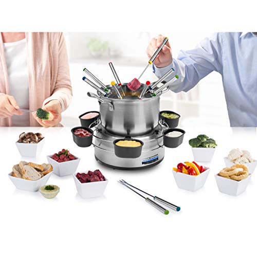 Princess 172680 Set Fondue familiar, Volumen 1.2 L, 800 W, Con cuencos para salsa, Acero Inoxidable