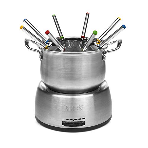 Princess 172680 Set Fondue familiar, Volumen 1.2 L, 800 W, Con cuencos para salsa, Acero Inoxidable