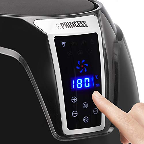 Princess 182021 - Aerofryer XL Freidora, Panel de Control Digital Táctil, Fácil de Limpiar, 1400 W, 3.2 Litros, Acero Inoxidable, Negro