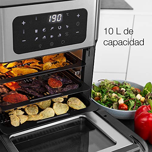 Princess 182065 Aerofryer Horno, Volumen de 10 litros, 1500 W, 10 ajustes preprogramados, Acero Inoxidable, Negro/Plateado