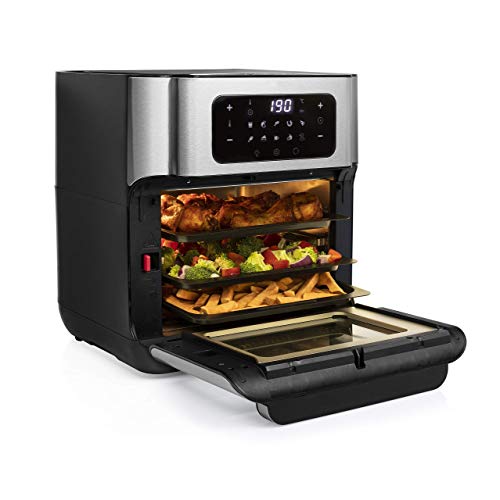 Princess 182065 Aerofryer Horno, Volumen de 10 litros, 1500 W, 10 ajustes preprogramados, Acero Inoxidable, Negro/Plateado