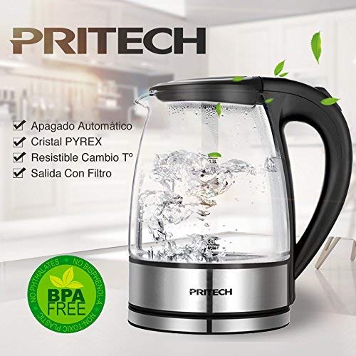 PRITECH - Hervidor de Agua Compacto de 1,2 litro de Capacidad, Ultra silencioso,1630W de Potencia y Sistema de protección contra la ebullición en seco (1.2 litros) KA-091