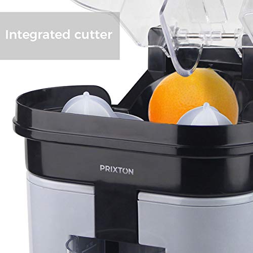 PRIXTON - Exprimidor Electrico de Naranjas Profesional para Zumo, Exprimidor Automatico con Doble Cabezal y Cortador Incoporado, Potencia de 90 W y Capacidad de 0´5 L, Color Gris y Negro| XP3