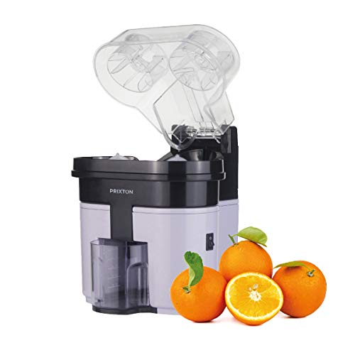 PRIXTON - Exprimidor Electrico de Naranjas Profesional para Zumo, Exprimidor Automatico con Doble Cabezal y Cortador Incoporado, Potencia de 90 W y Capacidad de 0´5 L, Color Gris y Negro| XP3