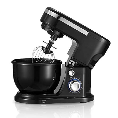 PRIXTON KR100 - Robot Cocina/Batidora Amasadora de Reposteria con Potente Motor de 1000 W, Incluye 3 Accesorios de batido y un Bol de 4L, 6 Velocidades Diferentes + Velocidad Continua, Color Negro