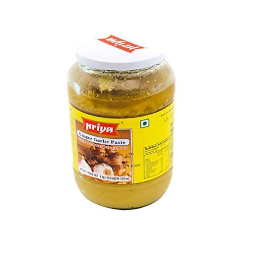 Priya Ginger Garlic Paste | Pasta de Ajo y Jengibre Lista Para Usar | Conveniente | Toque Extra de Sabor | Gran Aroma y Sabor | Preparado con Ingredientes Frescos de Primera Calidad | Bote de 1 kg