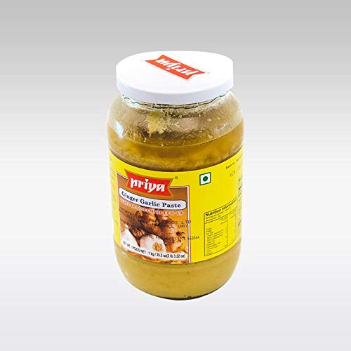 Priya Ginger Garlic Paste | Pasta de Ajo y Jengibre Lista Para Usar | Conveniente | Toque Extra de Sabor | Gran Aroma y Sabor | Preparado con Ingredientes Frescos de Primera Calidad | Bote de 1 kg