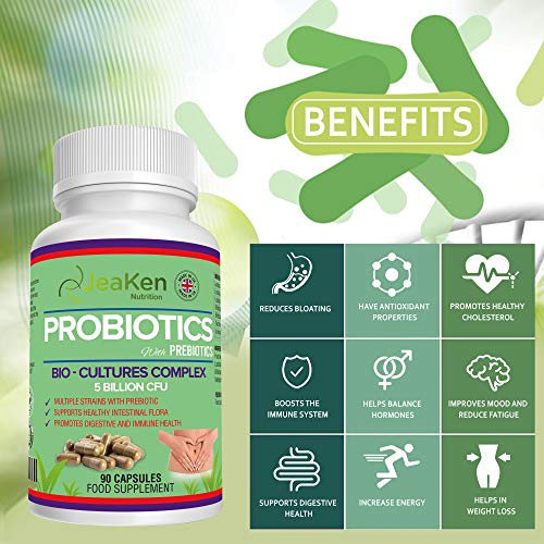 PROBIOTICOS y PREBIOTICOS - Produce Enzimas Digestivas Probióticos para el Colon Irritable - Mejorado con Prebióticos y Contiene Lactobacillus Acidophilus, L Gasseri-90 Cápsulas Probioticos Veganos