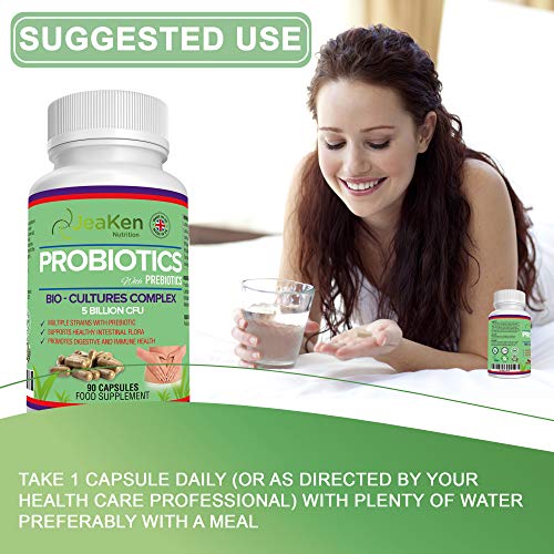 PROBIOTICOS y PREBIOTICOS - Produce Enzimas Digestivas Probióticos para el Colon Irritable - Mejorado con Prebióticos y Contiene Lactobacillus Acidophilus, L Gasseri-90 Cápsulas Probioticos Veganos