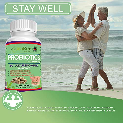 PROBIOTICOS y PREBIOTICOS - Produce Enzimas Digestivas Probióticos para el Colon Irritable - Mejorado con Prebióticos y Contiene Lactobacillus Acidophilus, L Gasseri-90 Cápsulas Probioticos Veganos