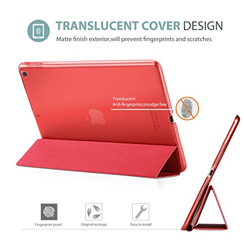 ProCase Funda iPad 9,7" 6.ª 2018/5.ª 2017, Estuche Delgado Ligero Carcasa con Soporte Tapa Inteligente Reverso Translúcido para iPad 9,7 Pulgadas –Rojo