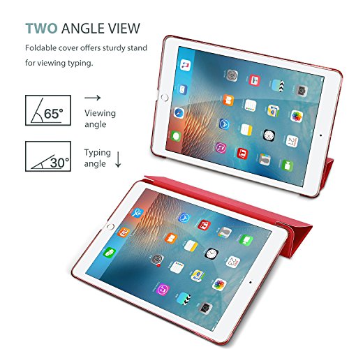 ProCase Funda iPad 9,7" 6.ª 2018/5.ª 2017, Estuche Delgado Ligero Carcasa con Soporte Tapa Inteligente Reverso Translúcido para iPad 9,7 Pulgadas –Rojo