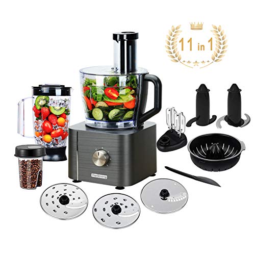 Procesador de Alimentos, 11 en 1 Robot de Cocina Multifuncion (Licuadora, Picadora, Multi Mezclador con Cuchilla para Masa) 1100W 3.5L+1.2L TopStrong