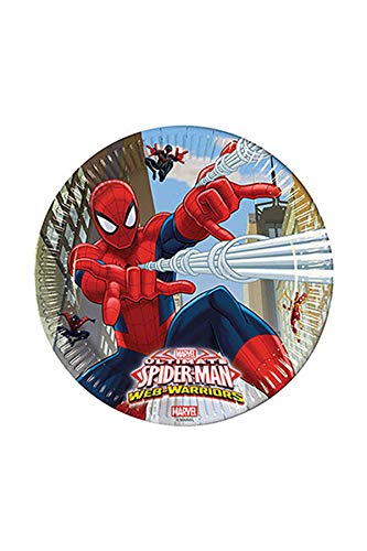 Procos 85151 – Platos Papel Ultimate Spider Man Web Warriors, Ø23 cm, 8 piezas, rojo/azul/azul