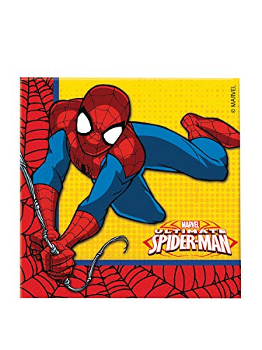 Procos – Servilletas de papel de la serie Spider-Man Ultimate - Medidas 33 x 33 cm - Doble hoja - Colores predominantes rojo/azul/amarillo - Cantidad 20 unidades