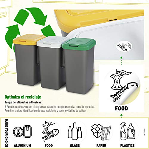 Productos Del Hogar Ideal para Hogar/Oficina/Interior/Exterior Papelera Reciclaje 3 Compartimentos, 75 litros Capacidad Total, 78,5 (Ancho) x 33 (Profundo) x 47,5 (Alto) cms-plástico-Multicolor