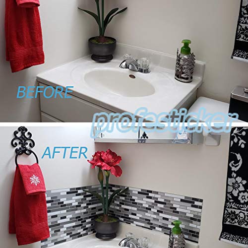 Profesticker Vinilo Azulejo Adhesivo Cenefa 3D Auto-Adhesivo Pegatina Pared Baldosa Revestimiento Decorativo Impermeable Cocina Baño (12Pulgadas) (6Laminas) (Mosaico Negro-Gris-Blanco Pequeño)