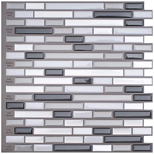 Profesticker Vinilo Azulejo Adhesivo Cenefa 3D Auto-Adhesivo Pegatina Pared Baldosa Revestimiento Decorativo Impermeable Cocina Baño (12Pulgadas) (6Laminas) (Mosaico Negro-Gris-Blanco Pequeño)