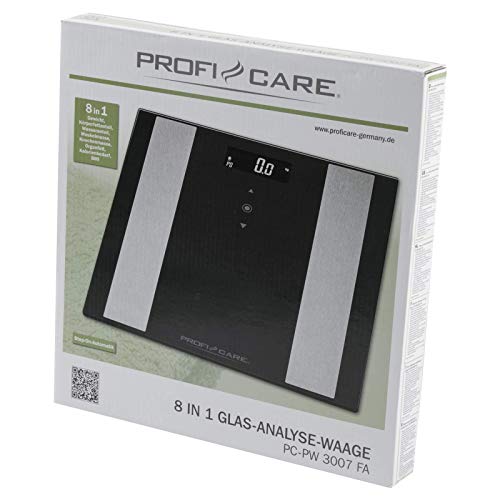 ProfiCare PW 3007 - Báscula baño digital con análisis corporal de 8 funciones diagnóstico, color negro inox