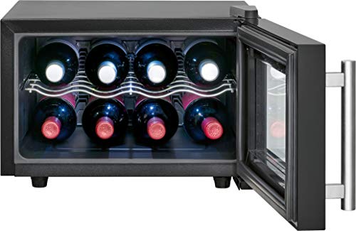 Proficook GK 1162 Vinoteca 8 botellas enfriamiento termoeléctrico, 21 litros, ajuste electrónico de la temperatura, panel táctil, display, luz interior, Clase Climática N, Clase energética A