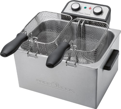 ProfiCook PC-FR 1038 Freidora de acero inoxidable, 3 cestas, desmontable, 3000 W, Gris