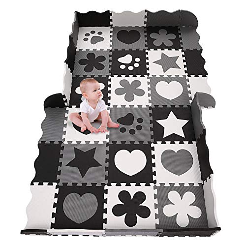 Profun Alfombras Puzzles para Niños Alfombra Bebé Gruesa 40pcs(32cmx32cm) de Espuma EVA para Juego Infantil en Suelo(con Valla(40pcs Negro&Gris&Blanco))