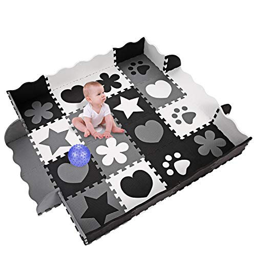 Profun Alfombras Puzzles para Niños Alfombra Bebé Gruesa 40pcs(32cmx32cm) de Espuma EVA para Juego Infantil en Suelo(con Valla(40pcs Negro&Gris&Blanco))