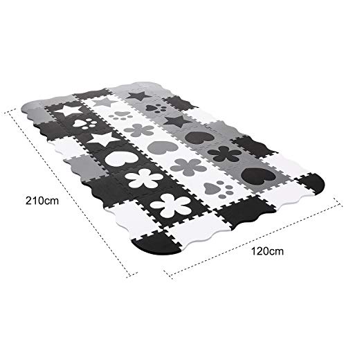 Profun Alfombras Puzzles para Niños Alfombra Bebé Gruesa 40pcs(32cmx32cm) de Espuma EVA para Juego Infantil en Suelo(con Valla(40pcs Negro&Gris&Blanco))