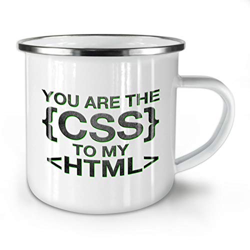 Programmer Geek CSS HTML - Taza esmaltada en color blanco (10 oz)