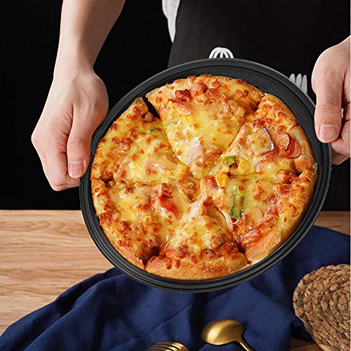 Prokitchen Juego de 2 Bandejas Pizza Horno Redondas, Bandejas de Pizza de 2 Tamaño Ø 28 cm y Ø 32cm, Antiadherentes y Perforadas, Acero al Carbono, Gris