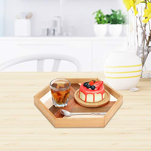 Prometis 13.4 `` x 11.5 '' X 1.2 `` Bandeja de servicio hexagonal de madera hecha a mano, ideal para la cena Bandeja / Bandeja de té / Bandeja de frutas / Bandeja de picnic