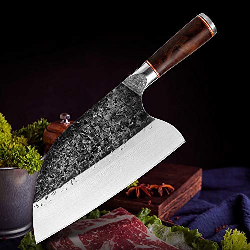 Promithi Cuchillo de Cocina de Serbio Calidad Profesional, Cuchillo de Carnicero Japonés de Acero Inoxidable con Mango de Madera, Cuchillo de Chef Sharp Blade para Carne Vegetal (7.8 Inch)