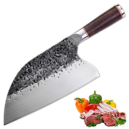 Promithi Cuchillo de Cocina de Serbio Calidad Profesional, Cuchillo de Carnicero Japonés de Acero Inoxidable con Mango de Madera, Cuchillo de Chef Sharp Blade para Carne Vegetal (7.8 Inch)