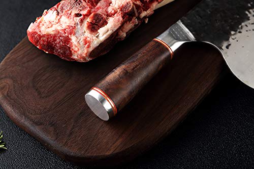 Promithi Cuchillo japonés de acero al carbono, damasco, hecho a mano, afilado con funda, utilizado para deshuesar huesos y carne, mango de madera