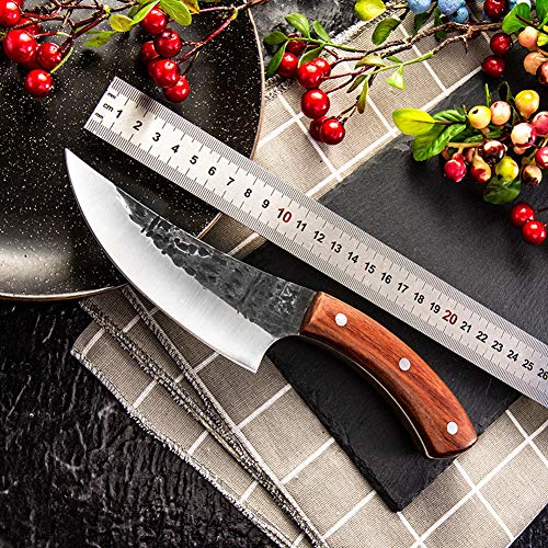 Promithi Kitchen Cuchillo de Chef con Funda Forja de Acero de Alto Carbono Hecha a Mano, Cuchillo de Matanza con Mango de Madera para Acampar Senderismo al Aire Libre