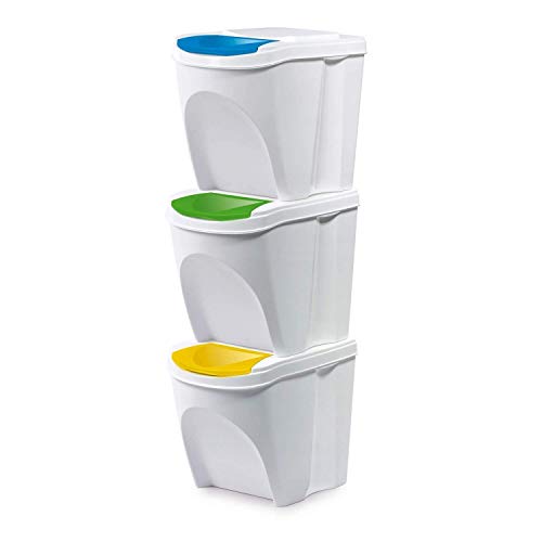 Prosperplast Juego de 3 Cubos de Basura, Blanco, 3x25 litros