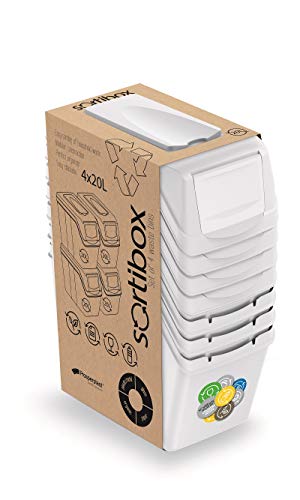 Prosperplast - Juego de 4 cubos de basura (plástico de 20 L), color blanco