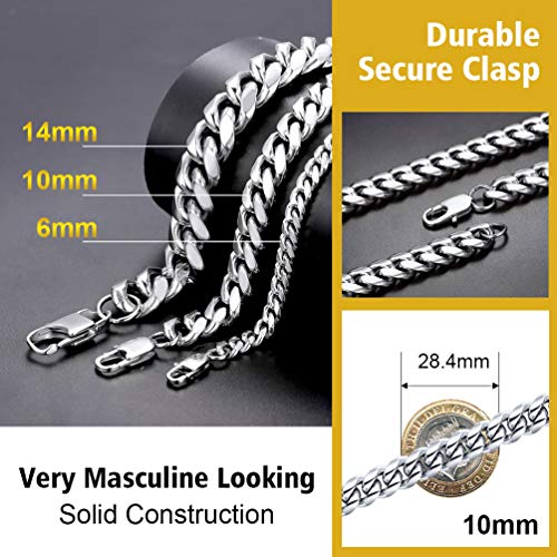 PROSTEEL Collar Hombre de Plata Tono Cadena Miami Cubana plataeado Cadena Hiphop Cadena Hombre Curb Cuba Chain Collar de Aleación Plateado 10mm