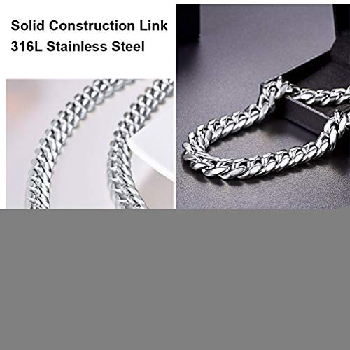 PROSTEEL Collar Hombre de Plata Tono Cadena Miami Cubana plataeado Cadena Hiphop Cadena Hombre Curb Cuba Chain Collar de Aleación Plateado 10mm