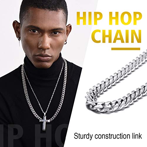 PROSTEEL Collar Hombre de Plata Tono Cadena Miami Cubana plataeado Cadena Hiphop Cadena Hombre Curb Cuba Chain Collar de Aleación Plateado 10mm