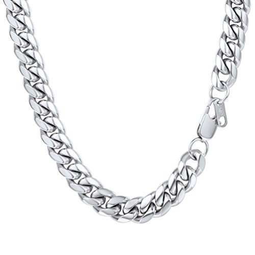 PROSTEEL Collar Hombre de Plata Tono Cadena Miami Cubana plataeado Cadena Hiphop Cadena Hombre Curb Cuba Chain Collar de Aleación Plateado 10mm