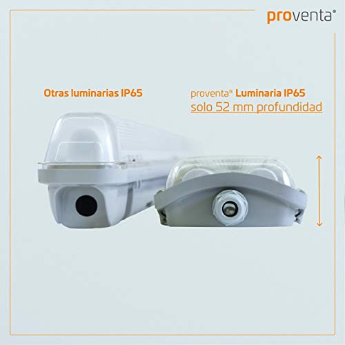 proventa® Luminaria LED estanca IP65 120 cm a prueba de humedad y polvo. Set ahorro 2 uds. Tubos LED incluidos 4.000K 18W 3.600 lúmenes. Pantalla policarbonato con protección IK08. Clase energética A+